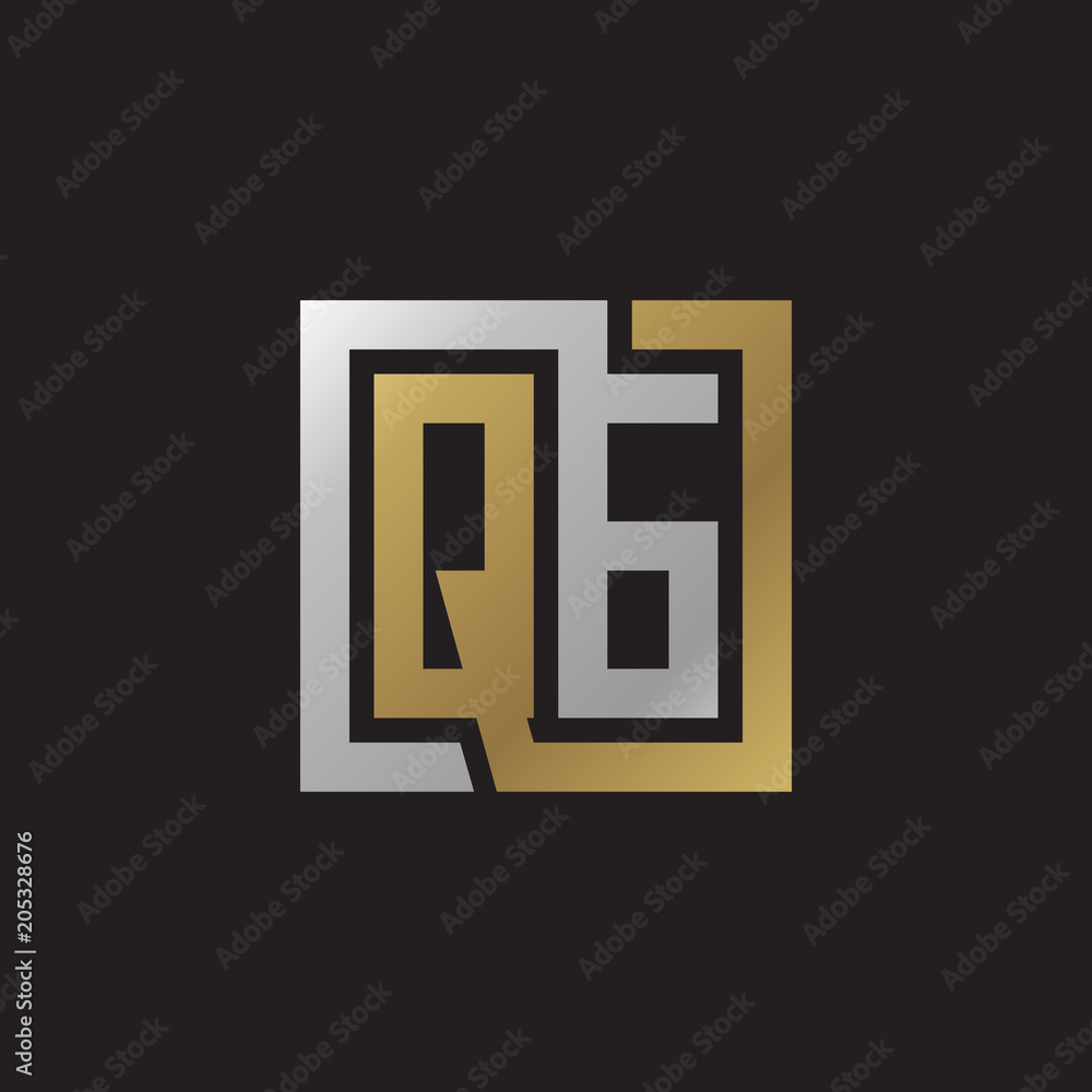 Initial letter QG, looping line, square shape logo, silver gold color on black background Initial letter QG, looping line, square shape logo, silver gold color on black background