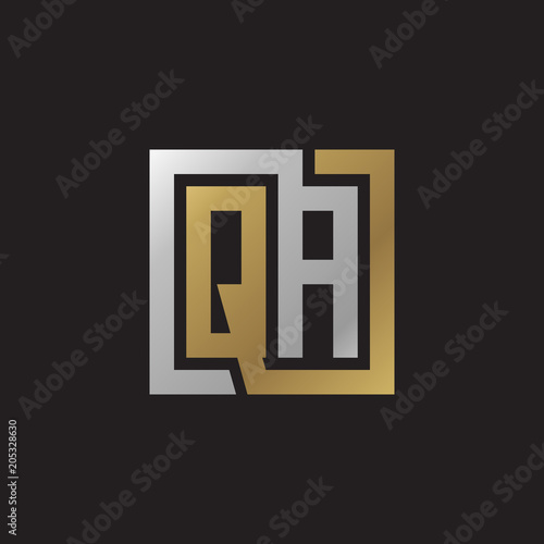 Initial letter QA, looping line, square shape logo, silver gold color on black background