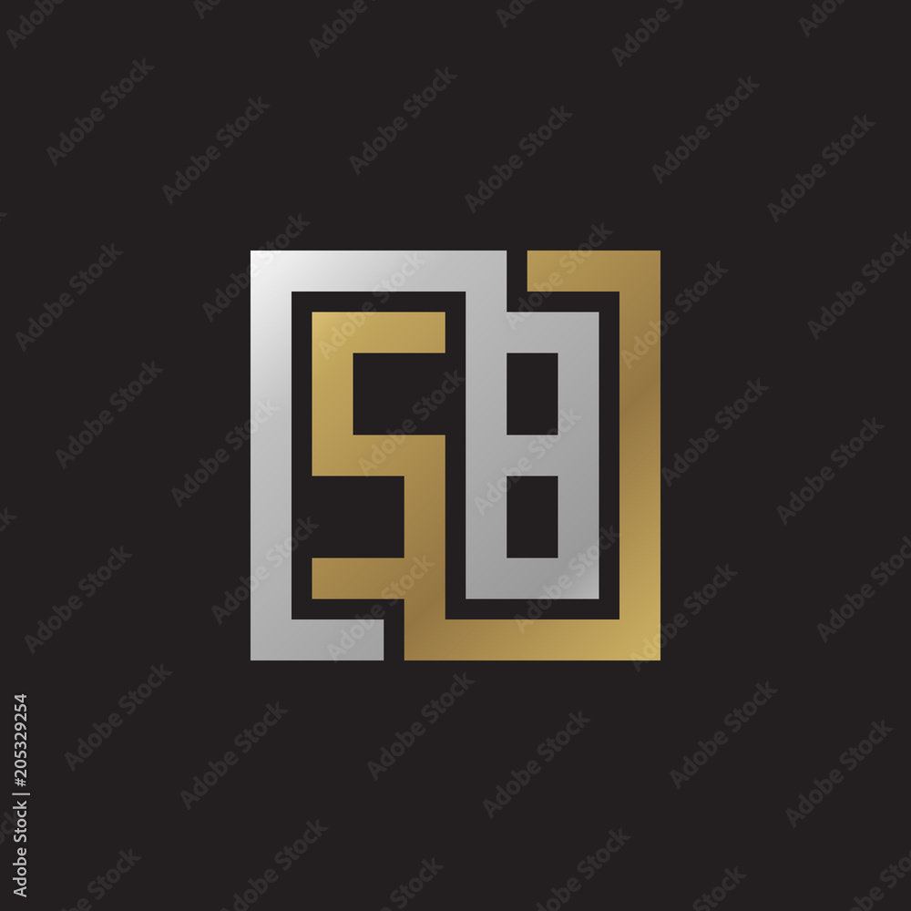 Initial letter SB, looping line, square shape logo, silver gold color on black background Initial letter SB, looping line, square shape logo, silver gold color on black background