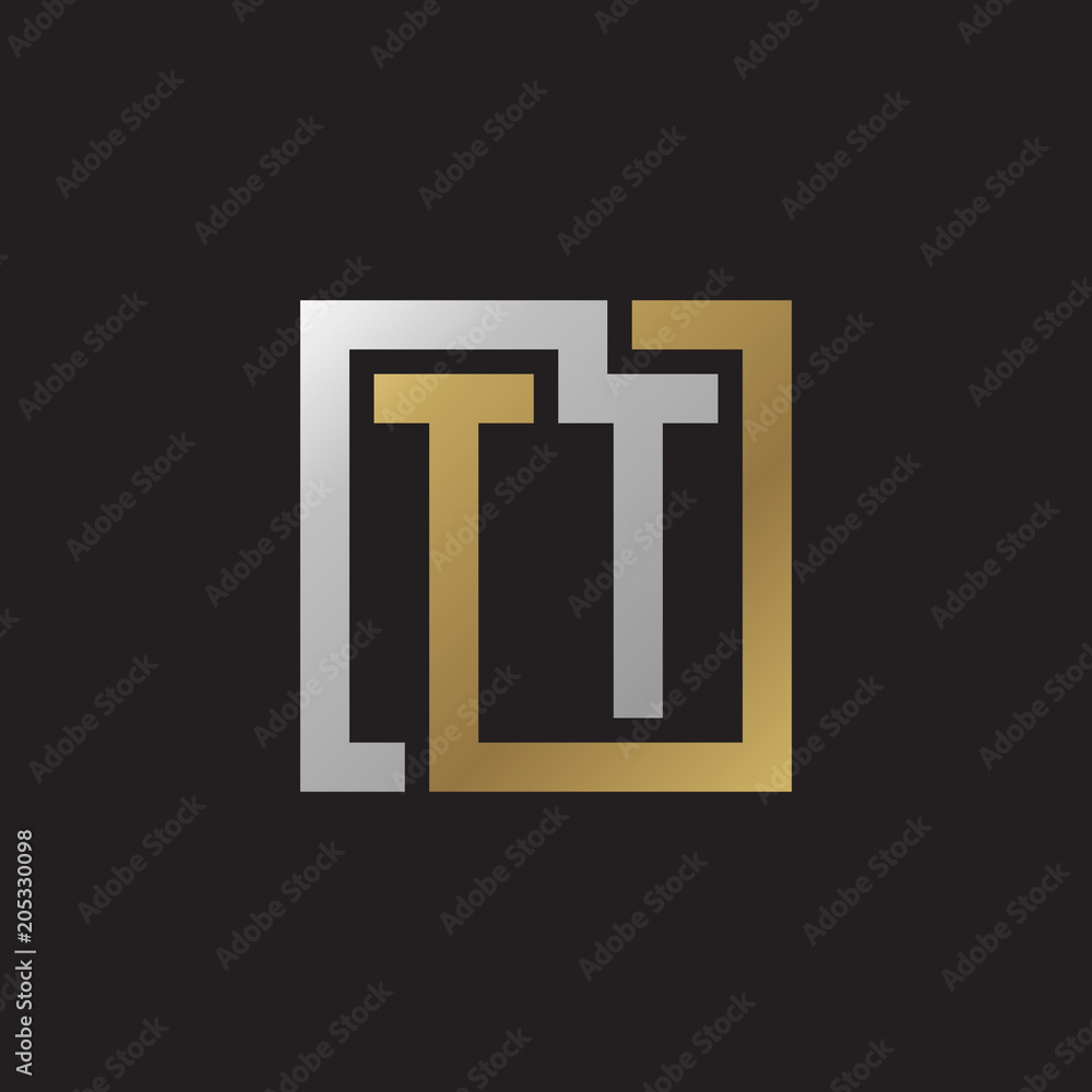 Initial letter TT, looping line, square shape logo, silver gold color on black background Initial letter TT, looping line, square shape logo, silver gold color on black background