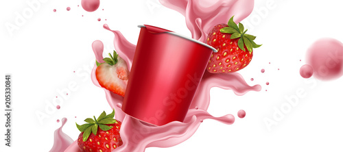 Splashing strawberry yogurt