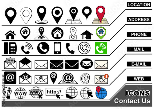Contact Us Icons Collection for Visiting Card, Business Card, Website and More - Set of Illustrations, Vector