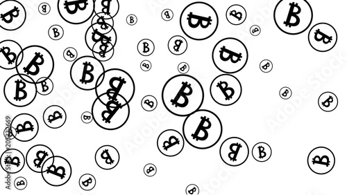 Black Bitcoins on White Background
