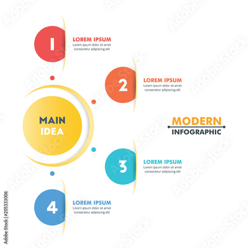 Circle Timeline Infographic Template with Colorful Rounded Design and Business Icons. Vector Illustration