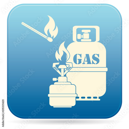 Camping stove with gas bottle icon vector