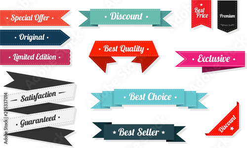 Free Download Product quality and shopping ribbons isolated on white. - GFXLoad