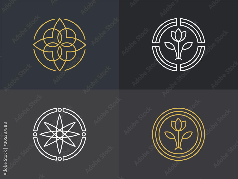 Nature monogram logo, Minimal geometric badges for spa hotel and luxury brand identity Nature monogram logo, Minimal geometric badges for spa hotel and luxury brand identity
