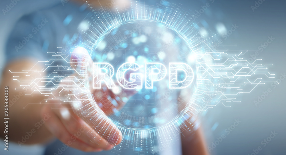 Businessman using digital GDPR interface 3D rendering Businessman using digital GDPR interface 3D rendering