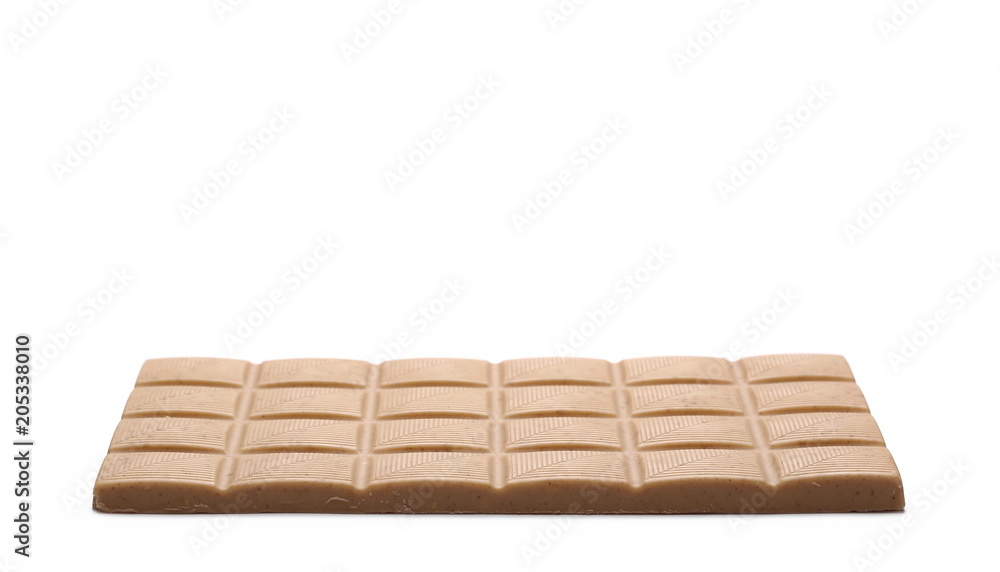 White nougat chocolate bar with hazelnuts isolated on white background White nougat chocolate bar with hazelnuts isolated on white background