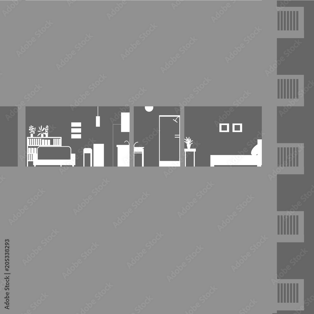 Apartment building in cut. Modern  interior.Vector illustration
