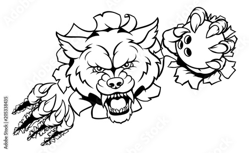 Wolf Bowling Mascot Breaking Background