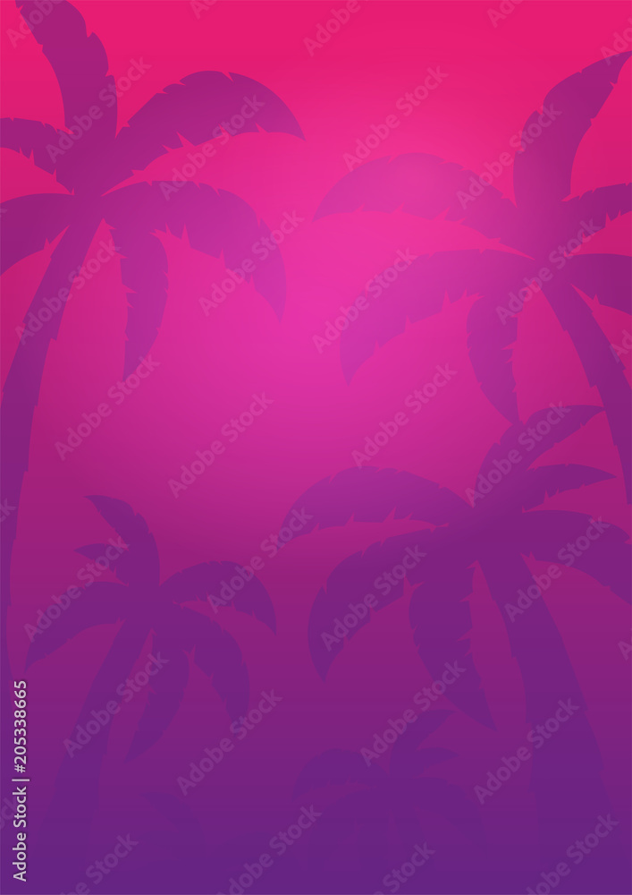 Summer tropical background with palms. Summer placard poster flyer invitation card. Summer time. Vector Illustration