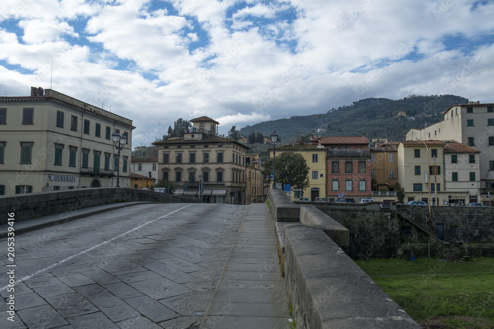 View of Pescia city from the bridge, Italy