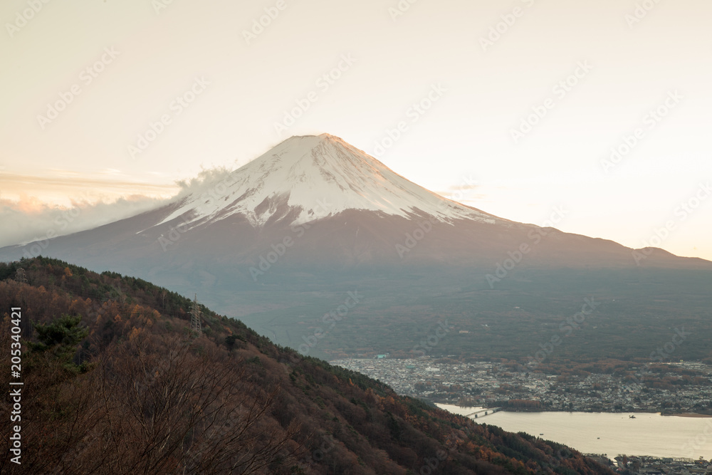 Fototapeta premium Mount Fuji on sunset days - Top view from mount.