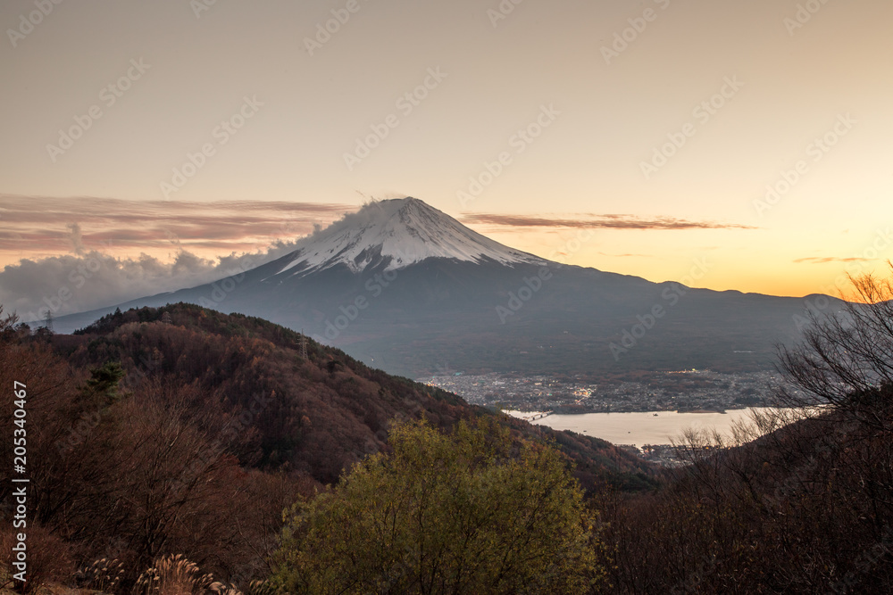 Mount Fuji on sunset days - Top view from mount.