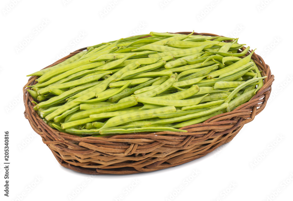 Guar or Cluster Bean Also Known as Gavar, Guwar or Guvar Bean isolated on White Background