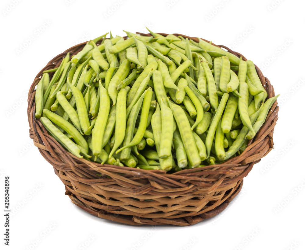 Guar or Cluster Bean Also Known as Gavar, Guwar or Guvar Bean isolated on White Background