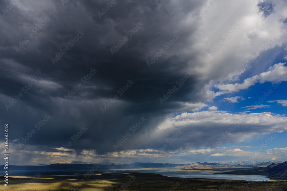 Storm clouds emmassing over Mono Lake in the Sierra Nevadas, near the Town of Lee Vining, on an early august afternoon.