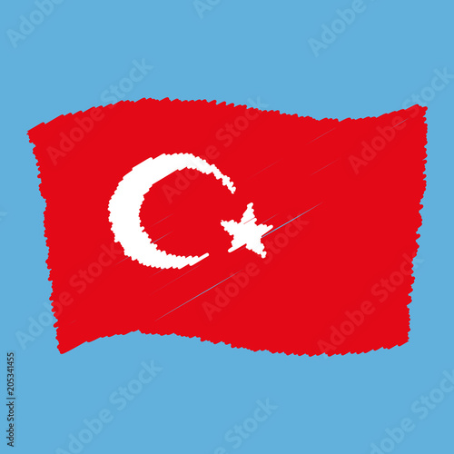 Turkey national flag - Al Bayrak - flying grunge pencil drawing sketching isolated vector illustration