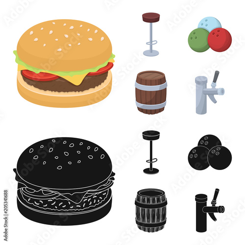 Restaurant, cafe, chair, bowling ball .Pub set collection icons in cartoon,black style vector symbol stock illustration web.
