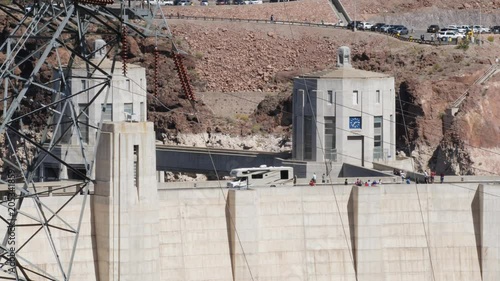 Tourists in a camper van at the Hoover Dam