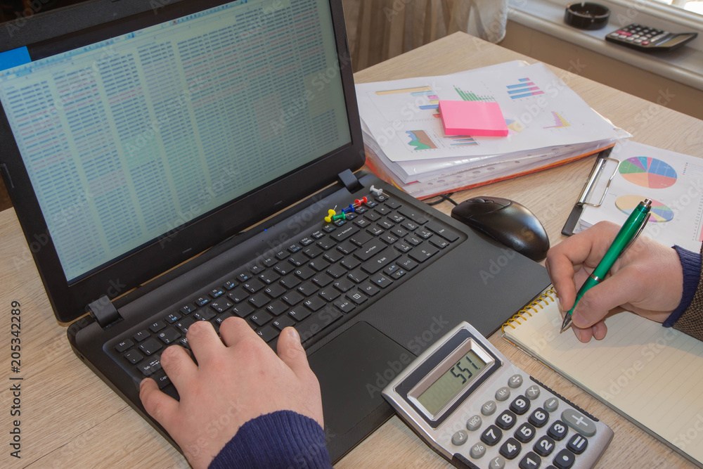 Administrator business man financial inspector and secretary making report, calculating or check balance Administrator business man financial inspector and secretary making report, calculating or check balance