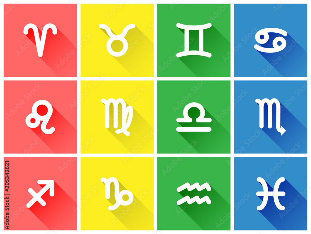 Zodiac horoscope sign symbol flat icon with long shadow for vector graphic idea design concept Zodiac horoscope sign symbol flat icon with long shadow for vector graphic idea design concept