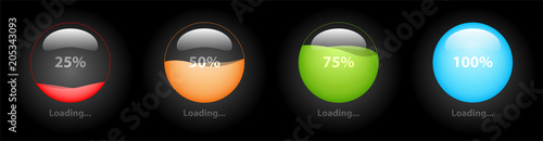 Four colorful marble of percentage download progressive status for vector graphic design concept