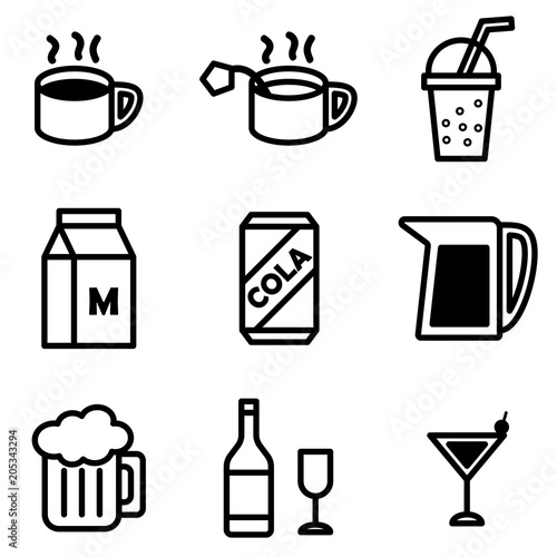 Simple outline of variety drink icon on white background