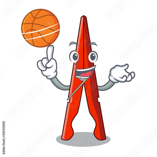 With basketball clothes peg character cartoon