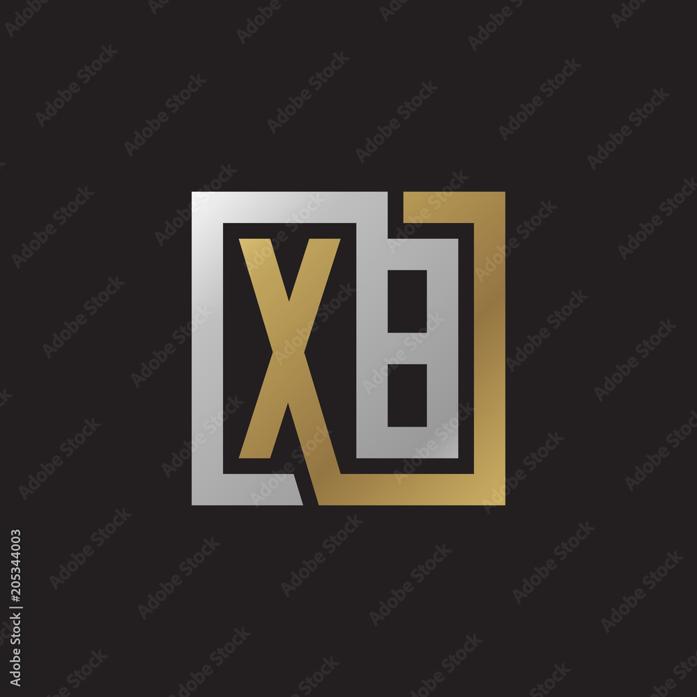 Initial letter XB, looping line, square shape logo, silver gold color on black background Initial letter XB, looping line, square shape logo, silver gold color on black background
