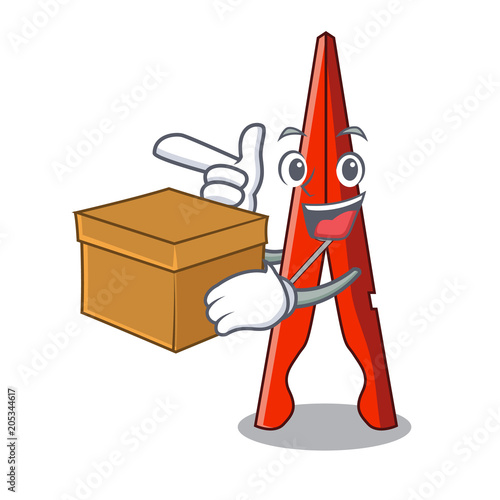 With box clothes peg character cartoon