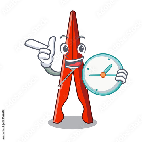 With clock clothes peg character cartoon