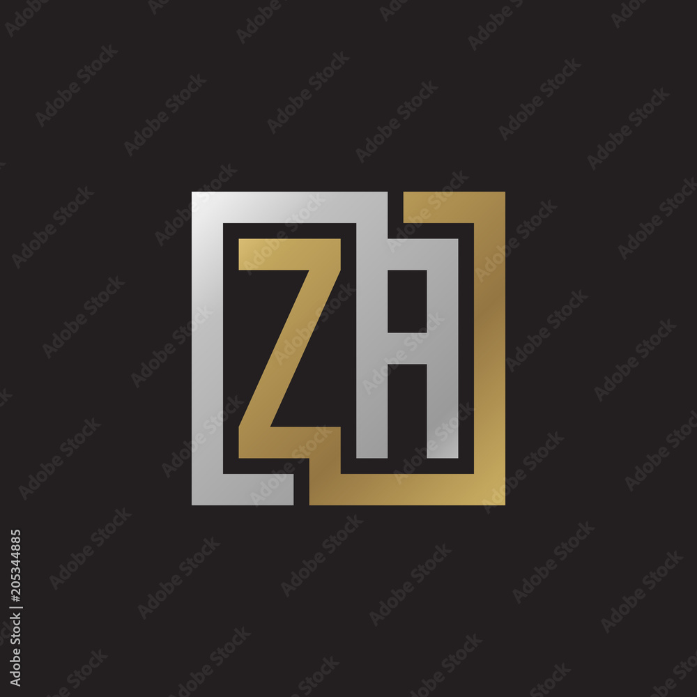 Initial letter ZA, looping line, square shape logo, silver gold color on black background Initial letter ZA, looping line, square shape logo, silver gold color on black background