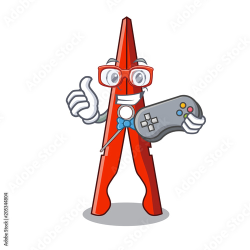 Gamer clothes peg mascot cartoon