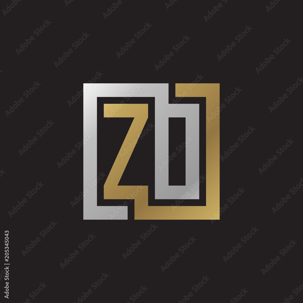 Initial letter ZO, ZD, looping line, square shape logo, silver gold color on black background Initial letter ZO, ZD, looping line, square shape logo, silver gold color on black background