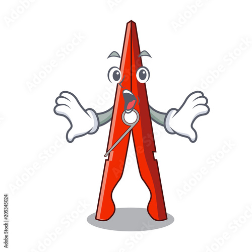 Surprised clothes peg mascot cartoon