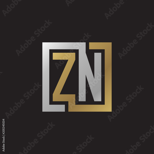 Initial letter ZN, looping line, square shape logo, silver gold color on black background