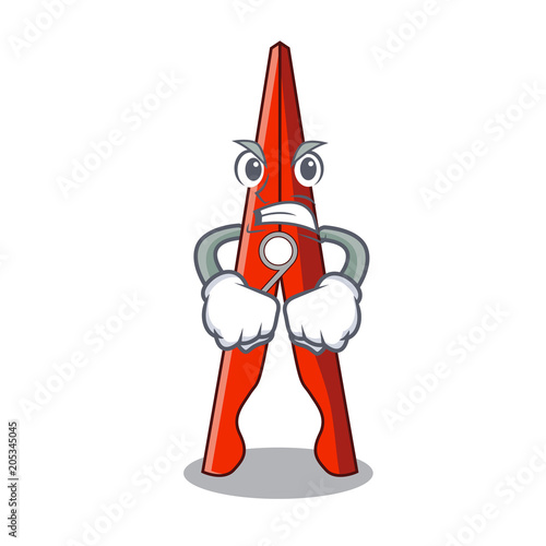 Angry clothes peg mascot cartoon
