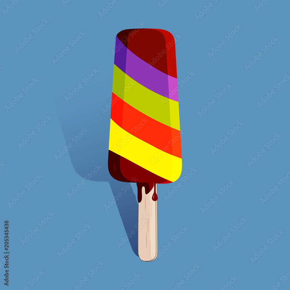 Vector illustration of an ice cream on a stick, isolated on a blue background. For your design, advertising, printing, web, etc. Vector illustration of an ice cream on a stick, isolated on a blue background. For your design, advertising, printing, web, etc.