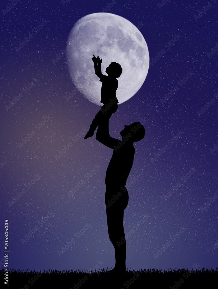 child with dad takes the moon