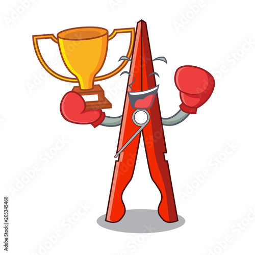 Boxing winner clothes peg mascot cartoon