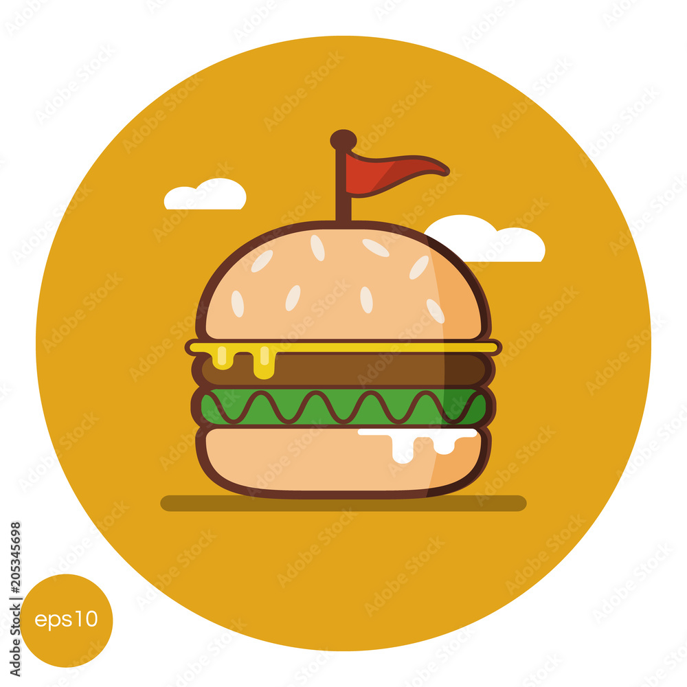flat icon of the burger. logo design hamburger. vector fastfood symbol illustration flat icon of the burger. logo design hamburger. vector fastfood symbol illustration