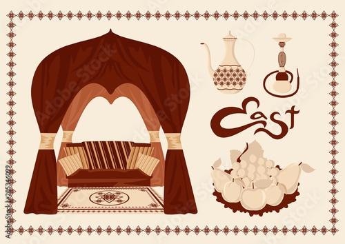 Vector illusrtation of objects related to east culture