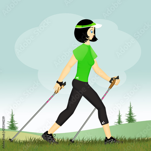 girl with chopstick for nordic walking