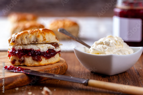 Scones with Strawberry Jam and Clotted Cream photo