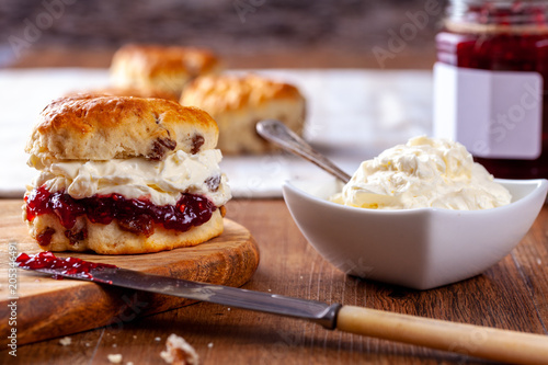 Scones with Strawberry Jam and Clotted Cream photo