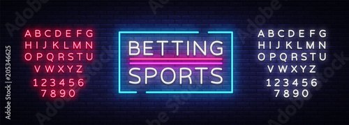 Betting Sports vector. Betting neon sign. Bright night signboard on gambling, betting. Light banner, design element. Editing text neon sign