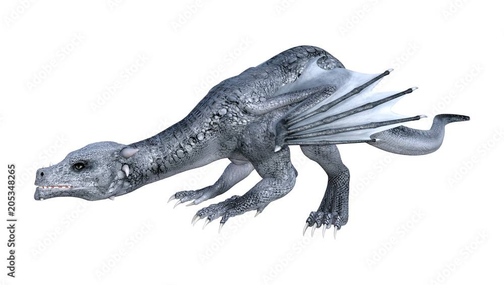 3D Rendering Fantasy Dragon Whelp on White