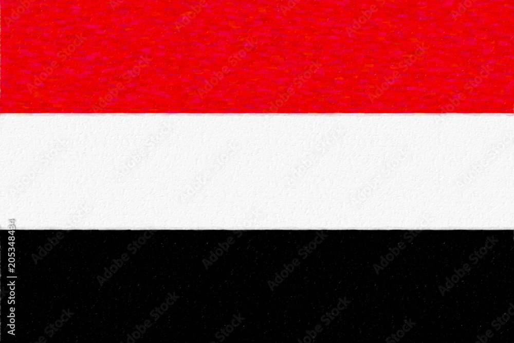 Watercolor flag of Yemen, paper texture. Symbol of Independence Day, souvenir soccer game, button language, icon. Watercolor flag of Yemen, paper texture. Symbol of Independence Day, souvenir soccer game, button language, icon.